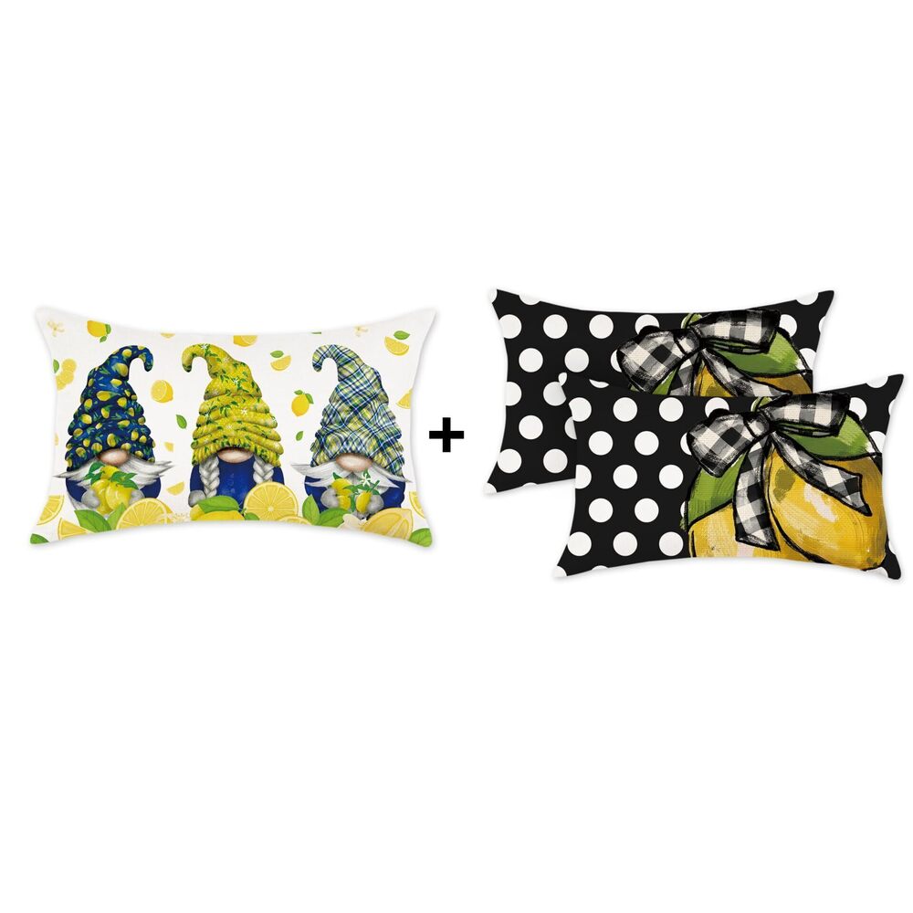 5776 Hello Summer Throw Pillow Cover 12x20 Inch Set of 3 Yellow Lemon